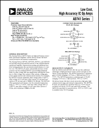 AD741 datasheet: Low Cost, High Accuracy IC Op Amps AD741