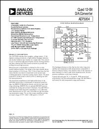 AD75004 datasheet: Four complete, voltage output, 12-bit digital to analog converters, a high stability bandgap reference, and double-buffered input latches on a AD75004