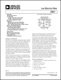 AD831 datasheet: High-Performance, Low Distortion 500-MHz Mixer AD831