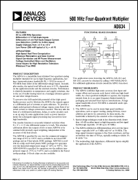 AD834 datasheet: 500 MHz Four-Quadrant Multiplier AD834