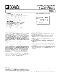 AD835 datasheet: 250 MHz, Voltage Output 4-Quadrant Multiplier AD835