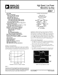 AD847 datasheet: High Speed, Low Power Monolithic Op Amp AD847