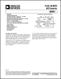 AD9051 datasheet: 10-Bit, 60 MSPS A/D Converter AD9051