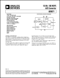 AD9071 datasheet: 10-Bit, 100 MSPS A/D Converter AD9071