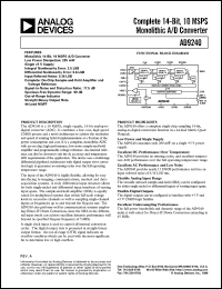 AD9240 datasheet: Complete 14-Bit, 10 MSPS Monolithic A/D Converter AD9240