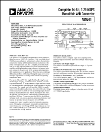 AD9241 datasheet: Complete 14-Bit, 1.25 MSPS Monolithic A/D Converter AD9241