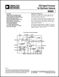 AD9803 datasheet: 10-Bit, 18 MSPS 1-Channel CCD Processor With Serial Control Interface and 2 Embedded 8-Bit DACs AD9803