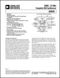 AD9850 datasheet: CMOS, 125 MHz Complete DDS Synthesizer AD9850