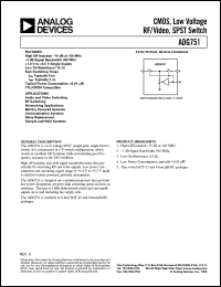 ADG751 datasheet: CMOS, Low Voltage, RF/Video, SPST Switch (Single Pole, Single Throw) ADG751