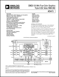 ADV473 datasheet: A complete analog output, Video RAM-DAC on a single CMOS monolithic chip. The part is specifically designed for true-color computer graphics ADV473