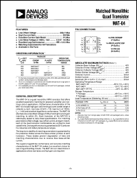 MAT04 datasheet: Matched Monolithic Quad Transistor MAT04