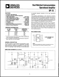 OP10 datasheet: Dual, Matched Instrumentation OP10