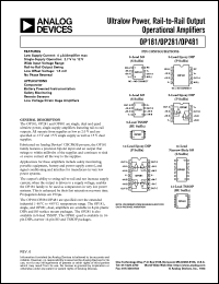 OP181 datasheet: Ultralow Power, Rail-to-Rail Output Operational Amplifiers OP181