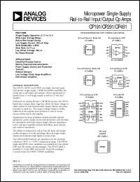 OP191 datasheet: Micropower Single-Supply Rail-to-Rail Input/Output Op Amps OP191