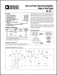 OP221 datasheet: Dual Low Power Operational Amplifier, Single or Dual Supply OP221