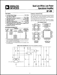 OP400 datasheet: Quad Low-Offset, Low Power Operational Amplifier OP400