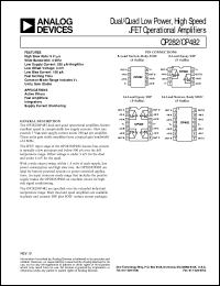 OP482 datasheet: Quad Low Power, High Speed JFET Operational Amplifier OP482
