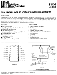 SSM2020 datasheet: Dual linear-antilog voltage controlled amplifier SSM2020