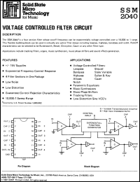 SSM2040 datasheet: Voltage controlled filter circuit SSM2040