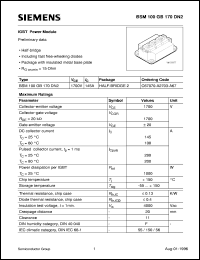 BSM100GB170DN2 datasheet: 1700V/145A IGBT power module BSM100GB170DN2