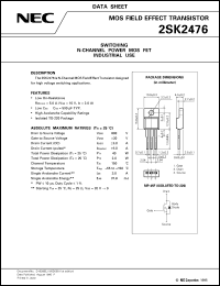 2SK2476 datasheet: Nch power MOSFET MP-45F 800V/3A 2SK2476