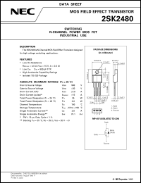 2SK2480 datasheet: Nch power MOSFET MP-45F 900V/3A 2SK2480