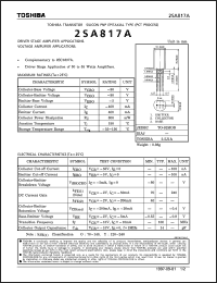 2SA817A datasheet: Silicon PNP transistor for driver stage amplifier and voltage amplifier applications 2SA817A
