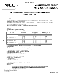 MC-4532CD646PF-A10 datasheet: 256M-byte(32M-word x 64-bit) SDRAM DIMM MC-4532CD646PF-A10