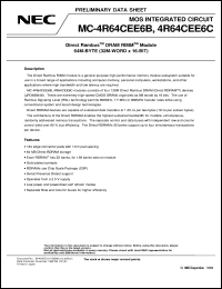 MC-4R64CEE6B-745 datasheet: 64M-byte(32M-word x 16-bit) Direct Rambus(TM) DRAM RIMM(TM) Module MC-4R64CEE6B-745