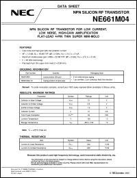 NE661M04-T2 datasheet: NPN epitaxial silicon transistor NE661M04-T2