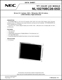 NL10276BC28-05D datasheet: Diagonal 36cm(14.1 type) display area color LCD NL10276BC28-05D