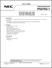 PS2765-1-E3 datasheet: Photocoupler with 0.4mm insulation distance(LED: AC input) PS2765-1-E3