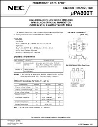 UPA800T-T1B datasheet: 6-pin small MM high frequency double transistor array UPA800T-T1B