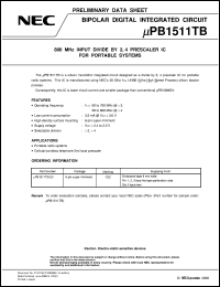 UPB1511TB datasheet: 800MHz, low current 2/4 dividing prescaler UPB1511TB