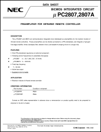 UPC2807W datasheet: Preamplifier for infrared remote control UPC2807W