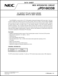 UPD16633BN-XXX datasheet: Source driver for 64 gray scale and 312-output TFT-LCD UPD16633BN-XXX