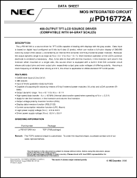 UPD16772AN-XXX datasheet: Source driver for 64 gray scale and 480 output TFT-LCD UPD16772AN-XXX