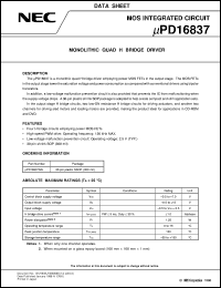 UPD16837GS datasheet: Actuator driver for optical disk 30-pin SSOP UPD16837GS