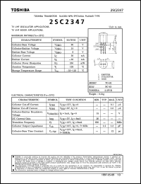 2SC2347 datasheet: Silicon NPN transistor for TV UHV oscillator and TV VHF mixer applications 2SC2347