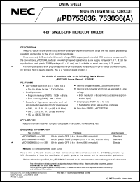 UPD753036GK-XXX-BE9 datasheet: 4-bit single-chip microcomputer UPD753036GK-XXX-BE9