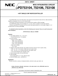 UPD753104GC-XXX-AB8 datasheet: 75XL series 4-bit single-chip microcomputer with LCD & 5 timer UPD753104GC-XXX-AB8