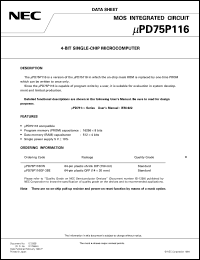 UPD75P116GF-3BE datasheet: 4-bit single-chip microcomputer UPD75P116GF-3BE