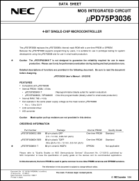 UPD75P3036GK-BE9 datasheet: 4-bit single-chip microcomputer UPD75P3036GK-BE9