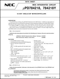 UPD784218GF-XXX-3BA datasheet: 78K/4 16-bit SC UPD784218GF-XXX-3BA