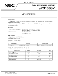 UPG138GV datasheet: L-band SPDT switch UPG138GV