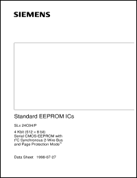 SLA24C04-D/P datasheet: 4 Kbit (512 x 8bit) Serial CMOS-EEPROM with I2C Synchronous 2-wire bus and page protection mode SLA24C04-D/P