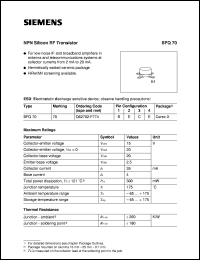 BFQ70 datasheet: NPN silicon RF transistor BFQ70