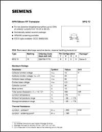 BFQ72 datasheet: NPN silicon RF transistor BFQ72