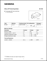 BA582 datasheet: Silicon RF switching diode BA582