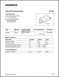 BA592 datasheet: Silicon RF switching diode BA592